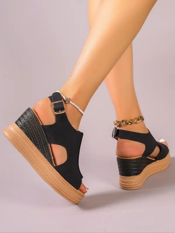 Women's Elegant Fashionable Plain Color Wedge Sandals, Casual Comfort Peep Toe Platform Sandals for Summer, Trendy All-match Retro Sandals for Daily Wear 5