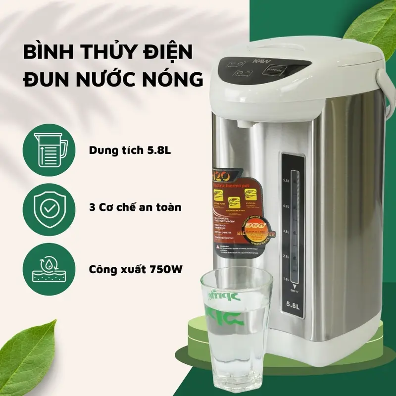 Bình Thủy Điện KAW Dung Tích 5.8L Đun Siêu Tốc, Giữ Nhiệt, An Toàn - BẢO HÀNH 1-1 Đun Nước Inox Ấm Đun Bình Đun Nước Chính Hãng 4