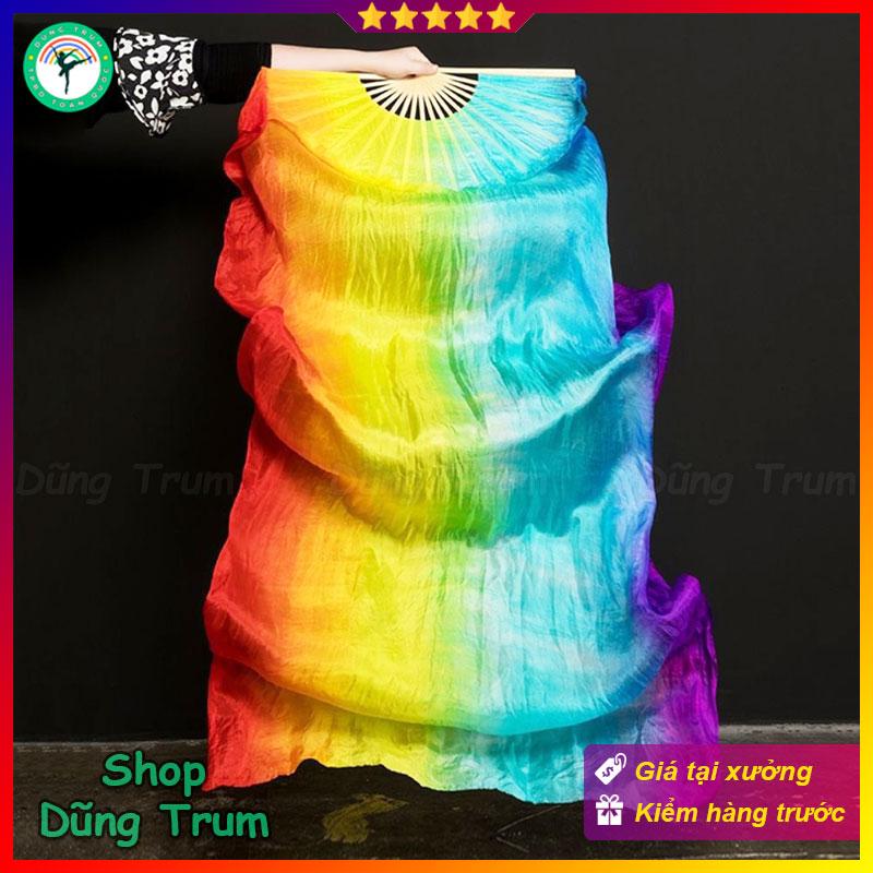 Quạt múa 7 màu dải dài 1m8 nan tre vải lụa mềm mại cực đẹp