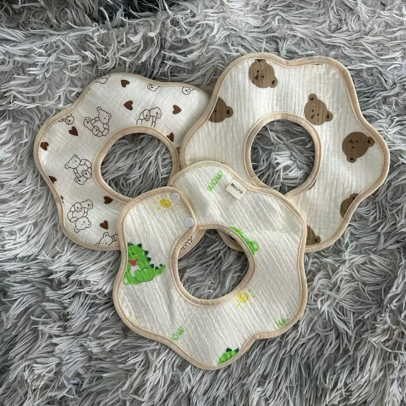 ￼( combo 3 yếm) YẾM CHỐNG THẤM xô Muslin 360độ, yếm hoa xoay tròn cho bé thấm hút tốt