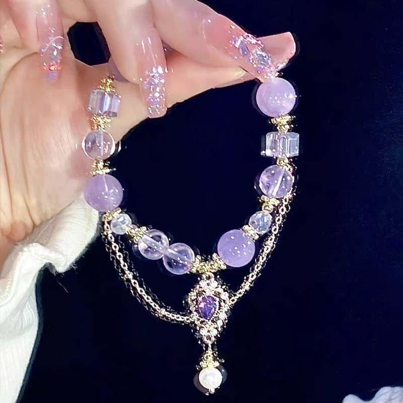 Product Introduction of New purple crystal bracelet color collision light luxury niche delicate feeling fairy hand chain best friend gift wisteria flower hand chain 1