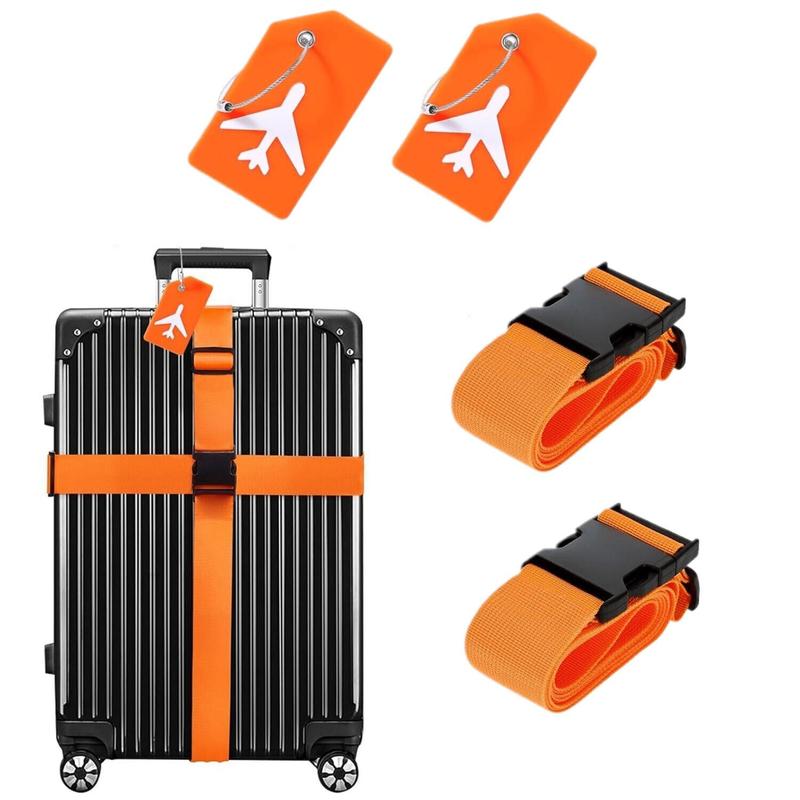 Product Introduction of Portable Travel Set, 4 Counts/set Luggage Straps & Silicone Luggage Tags, Handbag Travel Luggage Tag, for Travel Essentials 5