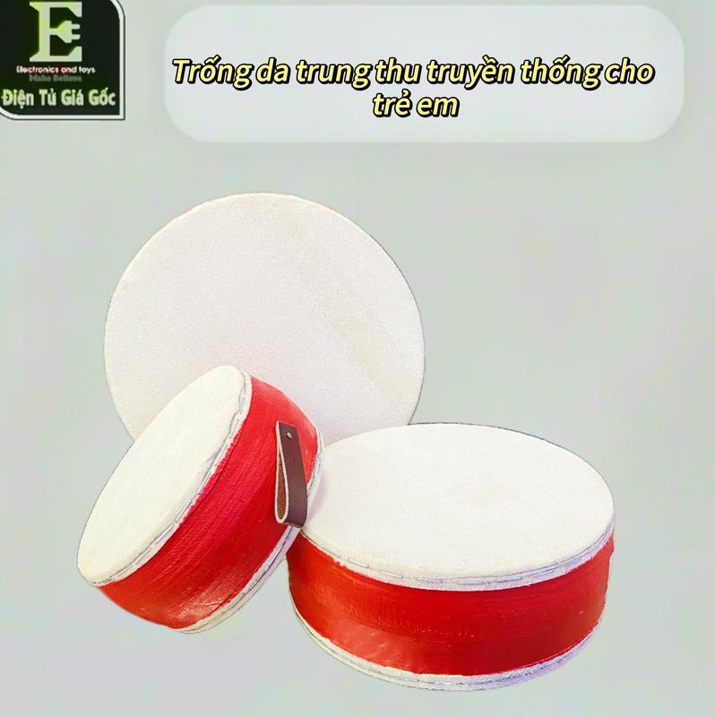 Trống Da Trung Thu [tặng dùi]- Trống Đỏ Truyền Thống, Trống Múa Lân - Trống có quai da để cầm/ treo