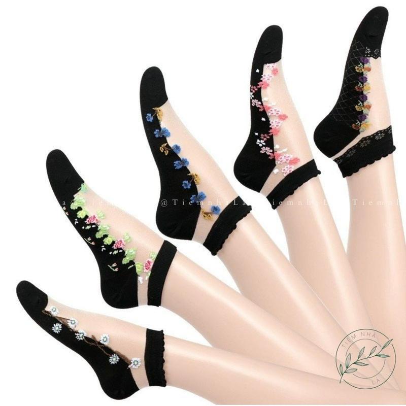 Set 5 Đôi Tất Lưới Trong Suốt Thoáng Khí In Họa Tiết Hoa Phong Cách Nhật Bản Thời Trang Cho Nữ