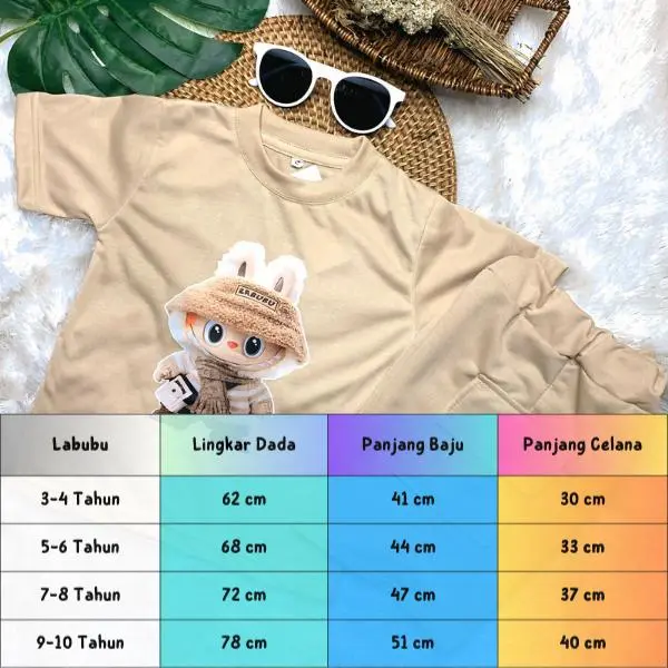 Setelan Labubu Cargo Pendek Usia 3-10 Tahun Pakaian Anak Laki-Laki dan Perempuan 1