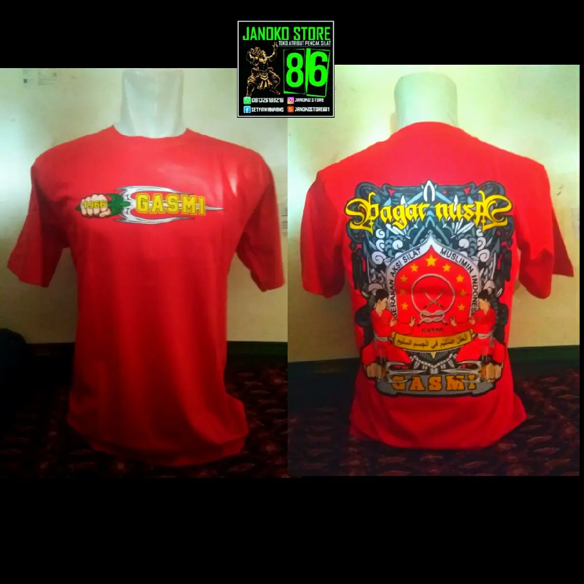 gasmi pagarnusa  kaos Laki-laki Katun merah plastisol ink katun pagar nusa gasmi pencak silat