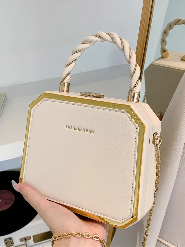 Women's Elegant Chain Strap Solid Square Bag, Trendy Minimalist Handbag, Chic All-match Handbag for Daily & Work Use 2