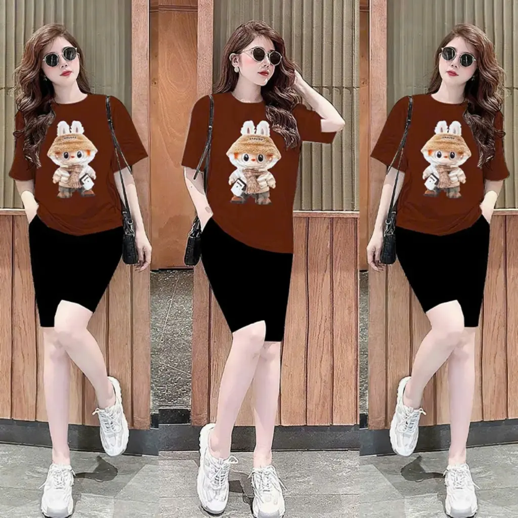 Sét bộ đùi nữ áo LABUBU cotton mix quần thun thái form 40-60kg