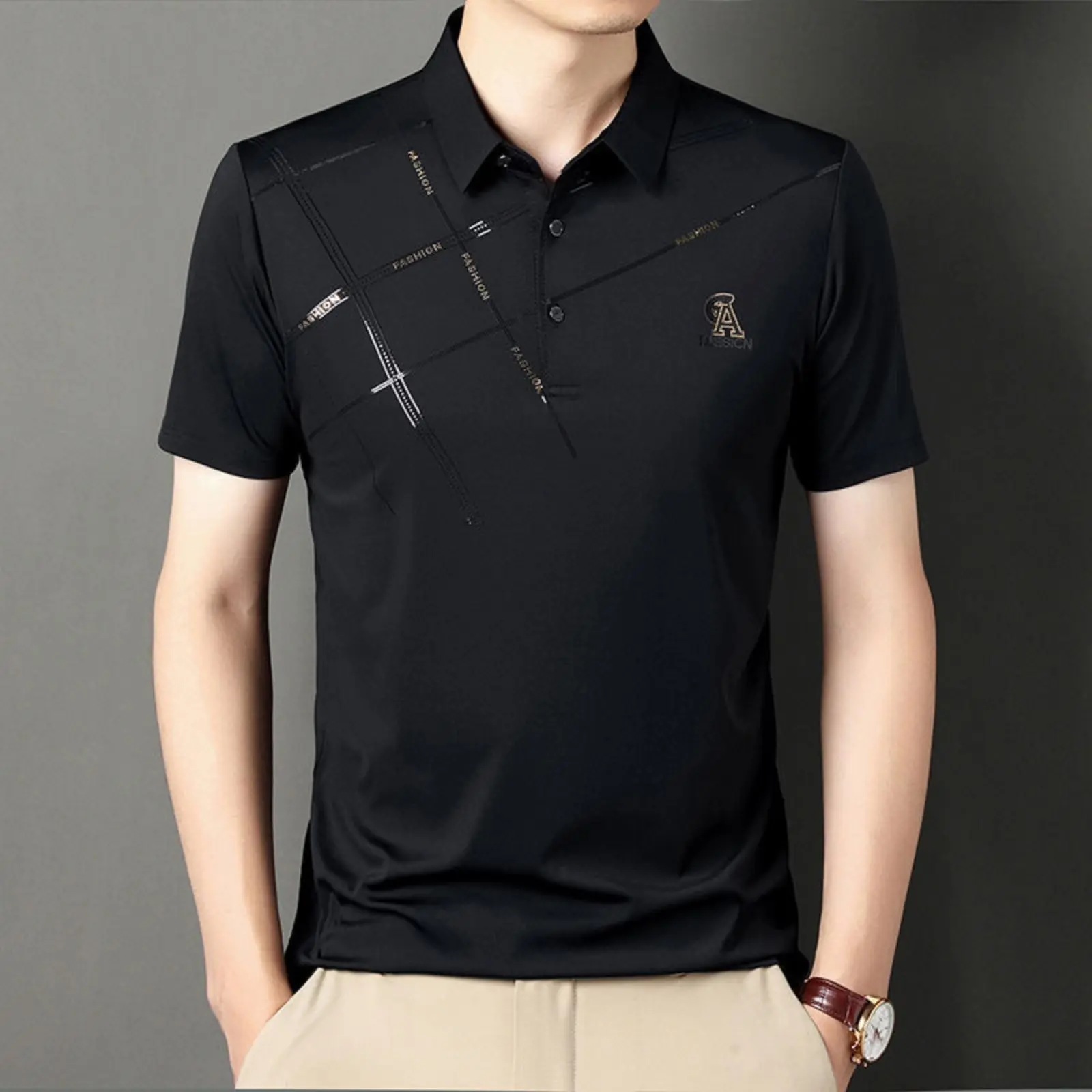 Áo Polo Thường Ngày Dành Cho Nam Giới, Chơi Golf, Thoáng Khí, Nhanh Khô, Có Màu Sắc, Làm Bằng Lụa Lạnh Dài Tay Áo, Kiểu Ngắn