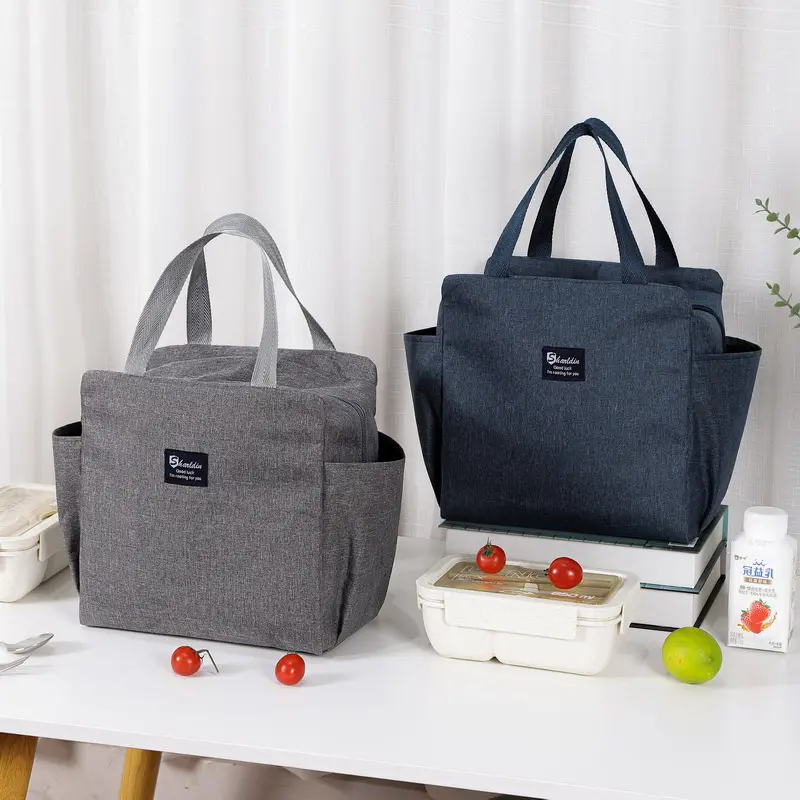 JHD Portable Double Pocket Insulation Bag Waterproof Aluminum Foil Big Size Canvas Lunch Bag
