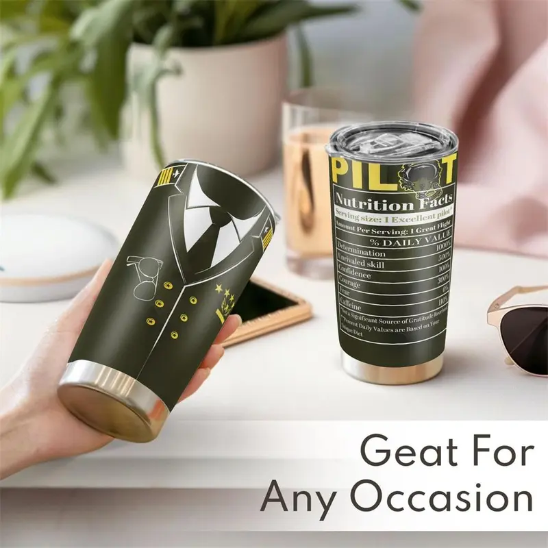 20oz Tumbler, 1 Count Pilot Pattern Insulated Tumbler, Stainless Steel Water Bottle, Drinking Cup for Home Office School Outdoor Camping, Drinkware 4