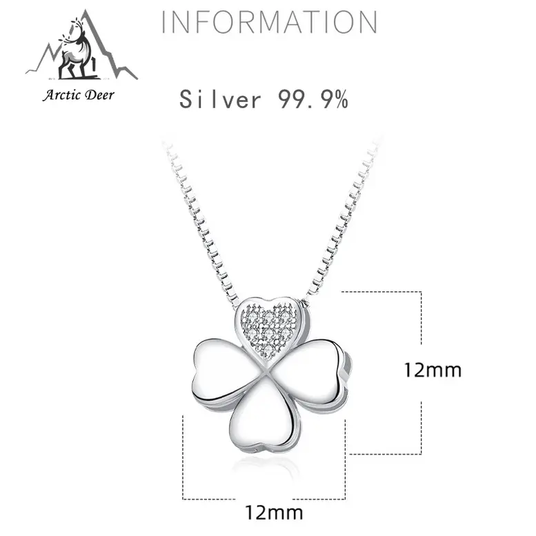 Four leaf clover-kalung perak asli Unique personality s999 Original Arctic Deer 2