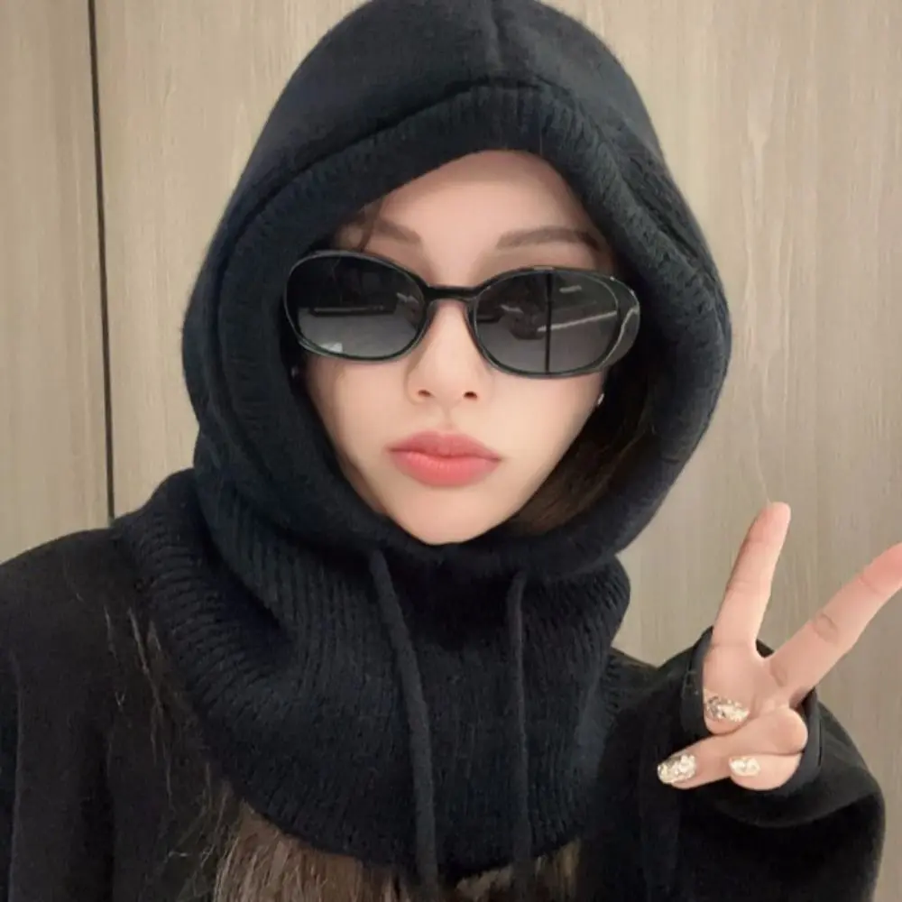 New Knitted Balaclava Hat Woolen Yarn Windproof Winter Hat Collar Muffler Warm Ring Scarf Ski Mask Caps Women Man