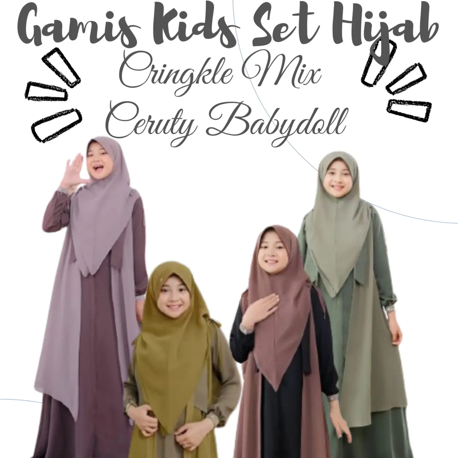 Baju Gamis Anak Set Jilbab Lebaran  Terbaru Fashionable 11-15 Tahun Cringkle Mix Ceruty