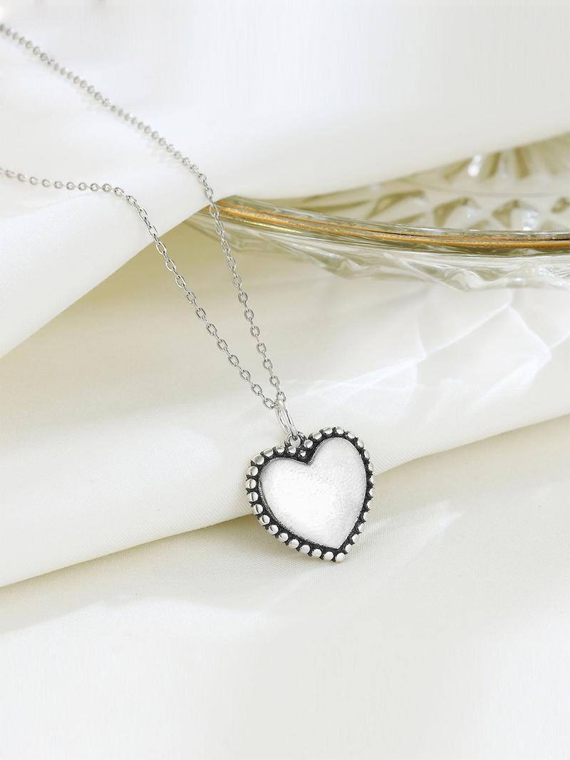 Product Introduction of 925 Sterling Silver Vintage Heart Shaped Pendant Necklace for Women, Fashion Jewelry for Party, Daily Decor, Trendy All-match & Exquisite Jewelry for Birthday Gift 2