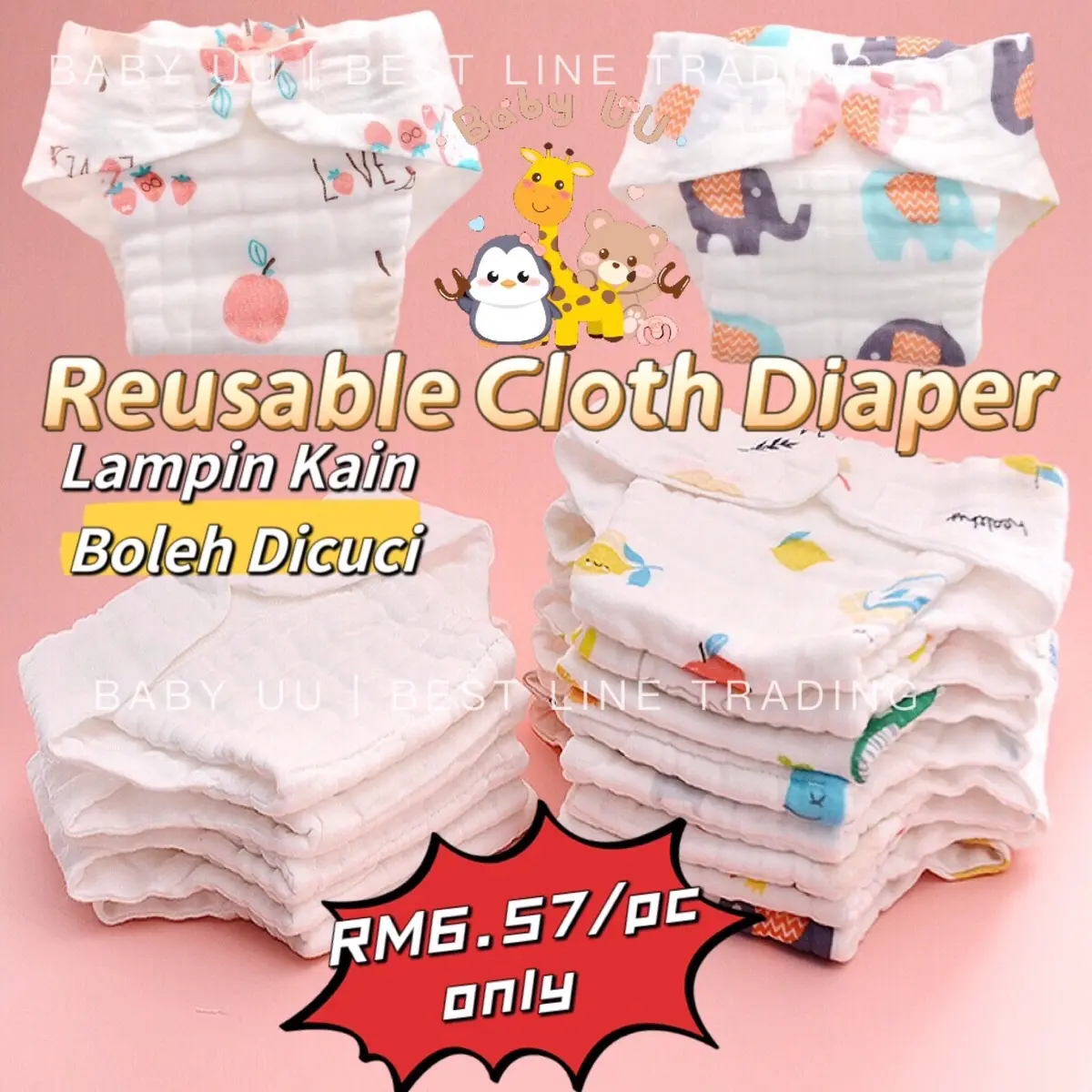 Diaper Cloth Diapers Newborn Baby Soft Cotton Reusable Diaper Pants Lampin Bayi Kain Lembut