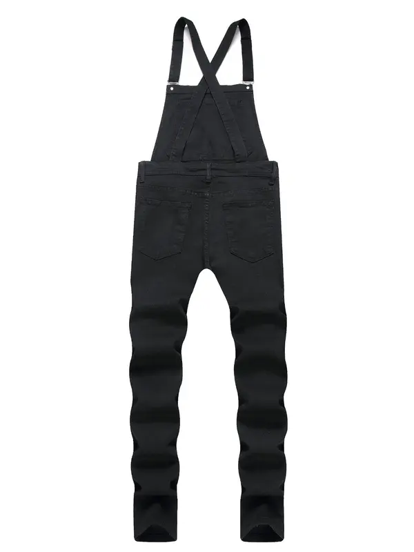 Men's Solid Color Denim Overalls Jeans, Casual Comfy Loose Fit Overalls Jeans for Daily Wear, Fashion Men's Clothes for All Seasons, Cotton 1