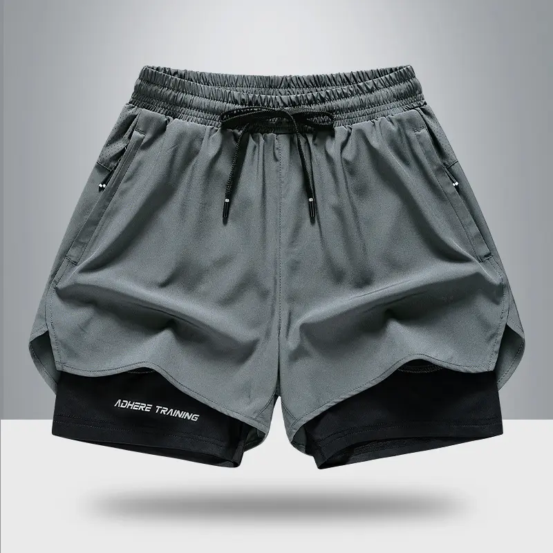 Men's quick-dry sports shorts, unisex 2023 summer elastic breathable three-point shorts, fitness training running pants with zipper pockets