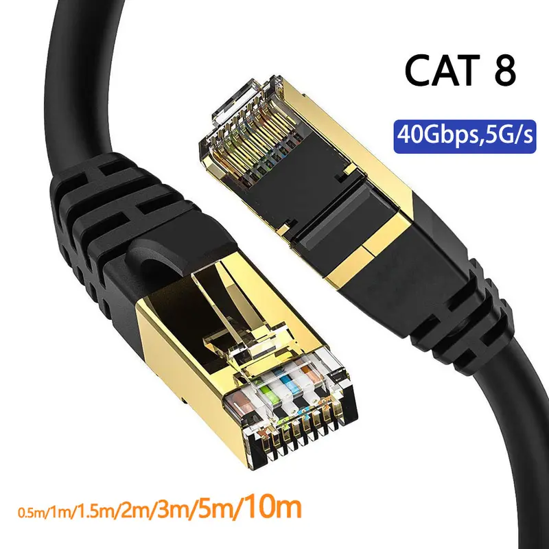 Cáp tròn Ethernet, Cat 8, Cáp mạng LAN Cat8 Rj45, Cáp phẳng 40Gbps, 26AWG, Dành cho bộ định tuyến, PC, PS4, TV, Máy tính xách tay, Tốc độ mạng lên đến 2000Mhz 0