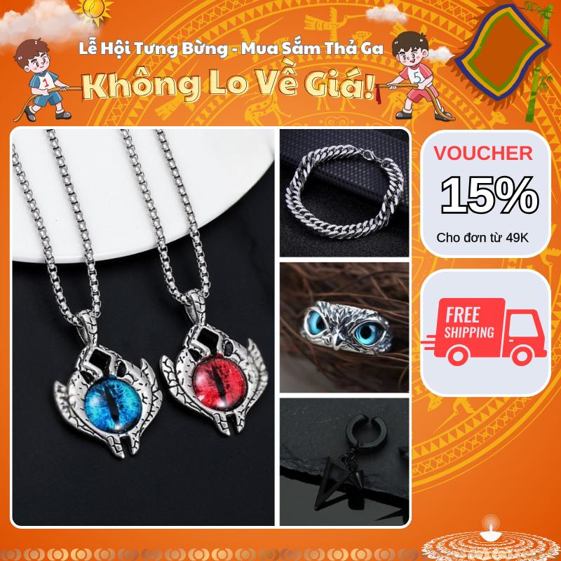 [Mua là thích, Không thích hoàn tiền] Bộ 4 sản phẩm Combo Mắt Quỷ ver2 Blue + Nhẫn Mắt Cú + Vòng tay Chuỗi Xích T.IN + Hoa Tai kẹp Tam Giác