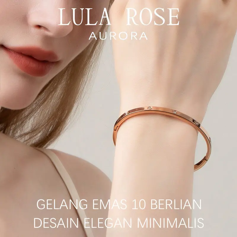 LULA ROSE Gelang Emas Wanita 10 Berlian Elegan | Model Korea Anti Karat