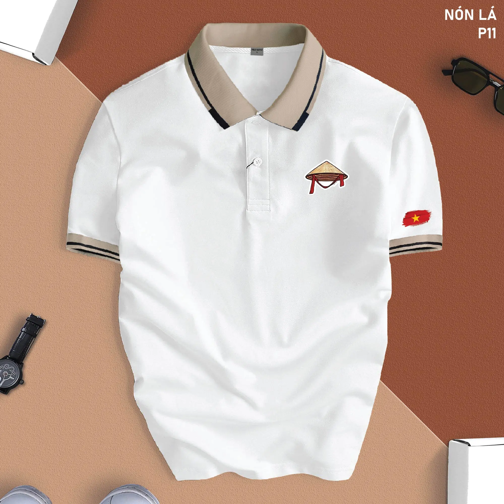 Áo POLO NÓN LÁ PHỐI CỔ PHIÊN BẢN MỚI vải cá sấu sang trọng, lịch lãm, thoáng mát - FREESHIP Extra Menswear Top Ngắn Tay Có Cổ Cotton Shirt áo  polo