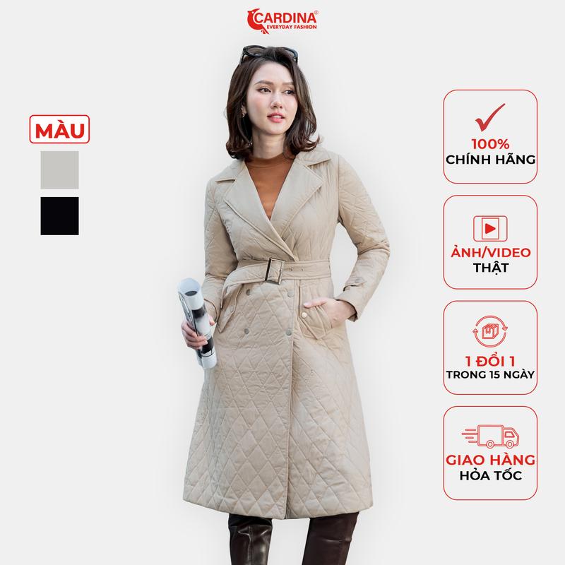 Áo khoác phao nữ CARDINA trần trám dáng măng tô dài cổ vest siêu nhẹ dáng ôm vừa hiện đại trẻ trung 3PDF04 Women Top Nhung Kem Jacket