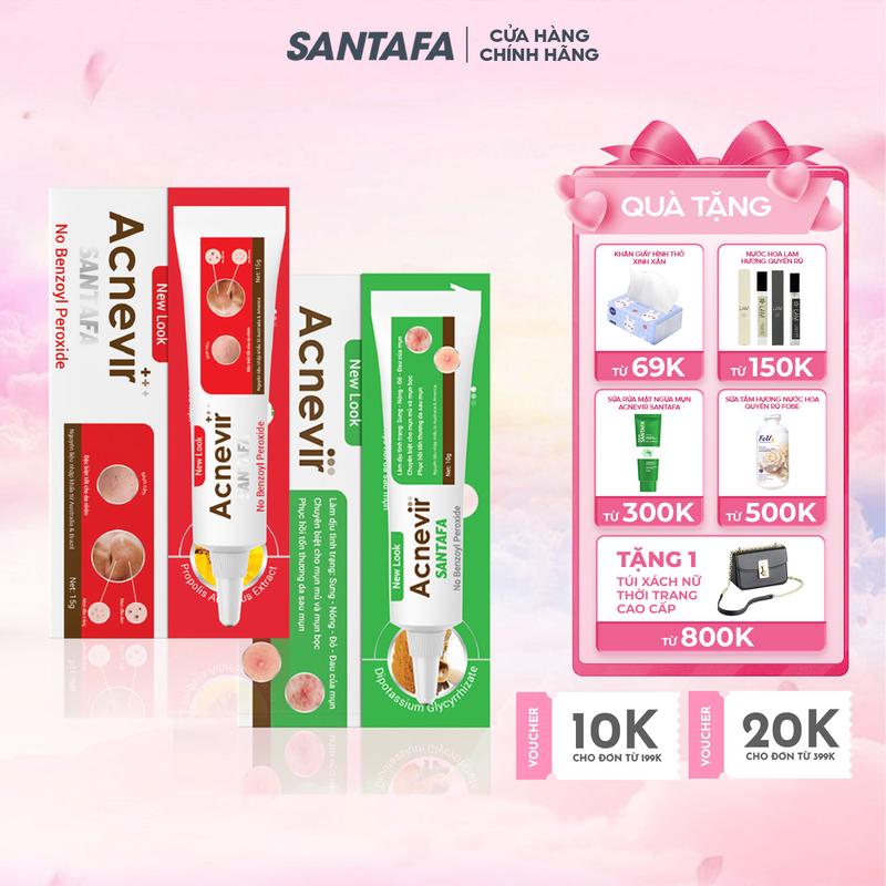 Bộ kem giảm mụn mủ, trứng cá, mụn bọc Acnevir Santafa cho nam và nữ, an toàn cho da Làm Đẹp Da Skincare Women