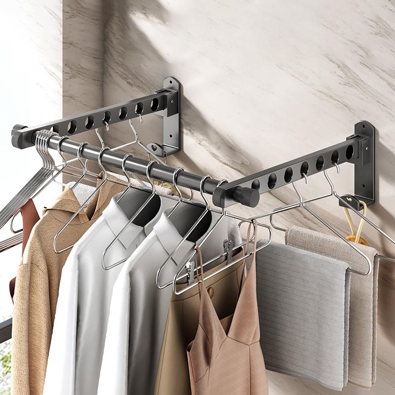 Giá treo quần áo gấp gọn HOMELOVE Thanh sào phơi quần áo thông minh sào phơi quần áo dán tường thép carbon siêu chắc 2
