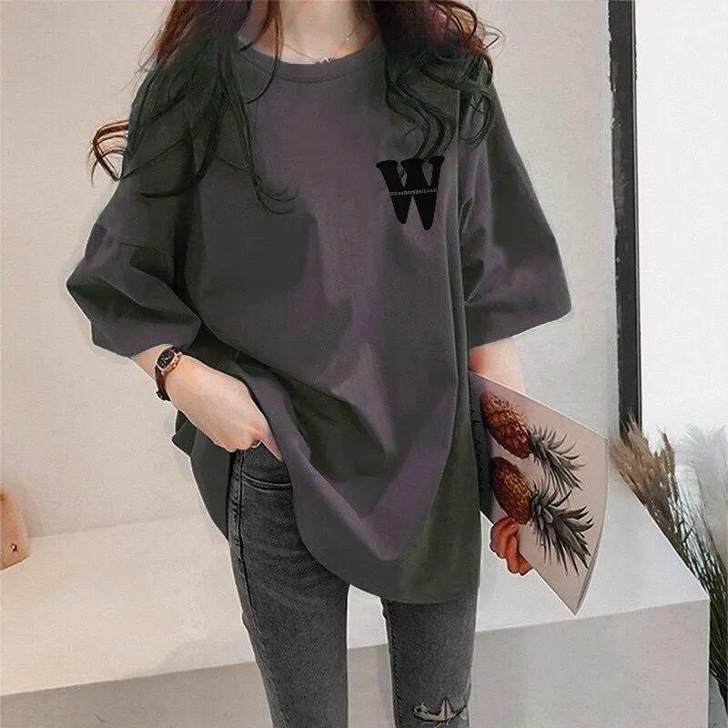 Product Introduction of Áo Thun Nữ Ngắn Tay, Thiết Kế In Hình, Hàng Mới Về Mùa Hè 2024, Áo Dài Trung Bình Dáng Rộng Che Khuyết Điểm 7