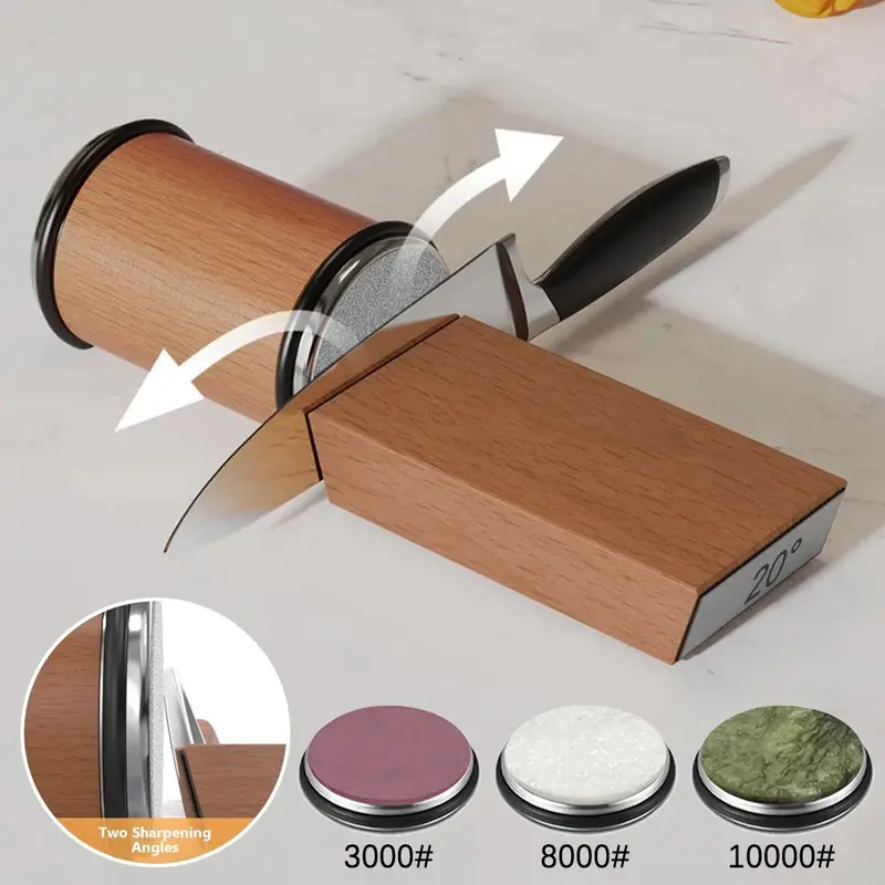 Rolling Knife Sharpener Magnetic Knife Holder Diamond Sharpening Stone with 15 and 20 Degrees Angle Roller Kitchen Accessory set