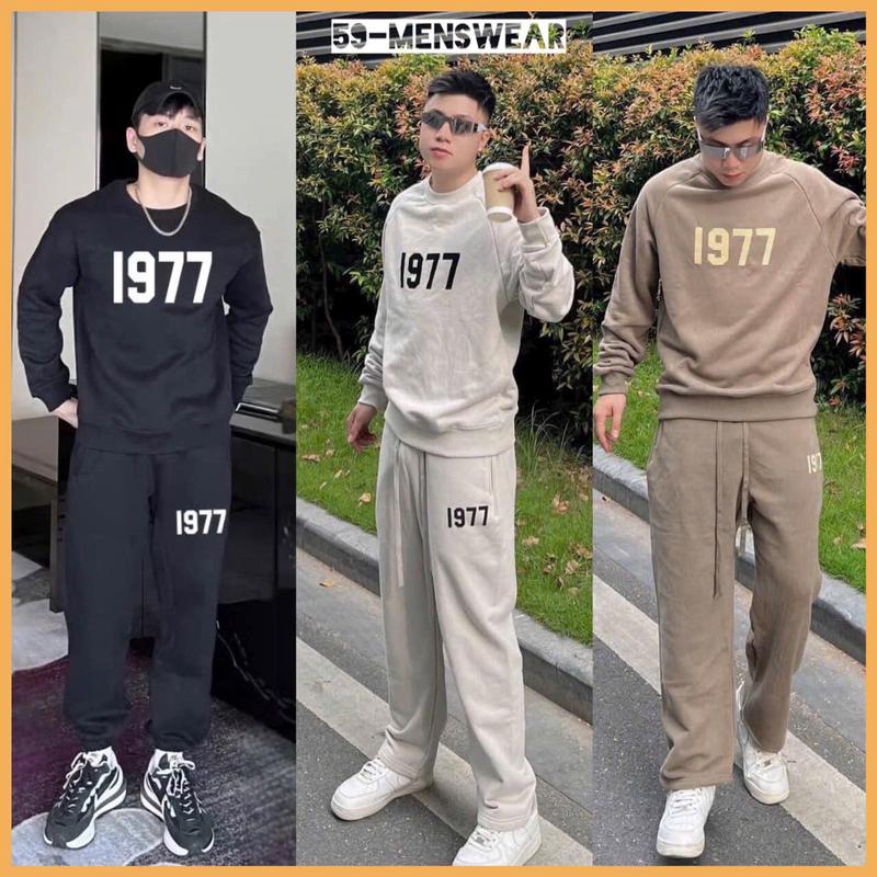 Bộ quần áo nỉ nam thu đông dài tay cổ tròn chất nỉ 2 da, Bộ nỉ nam thu đông