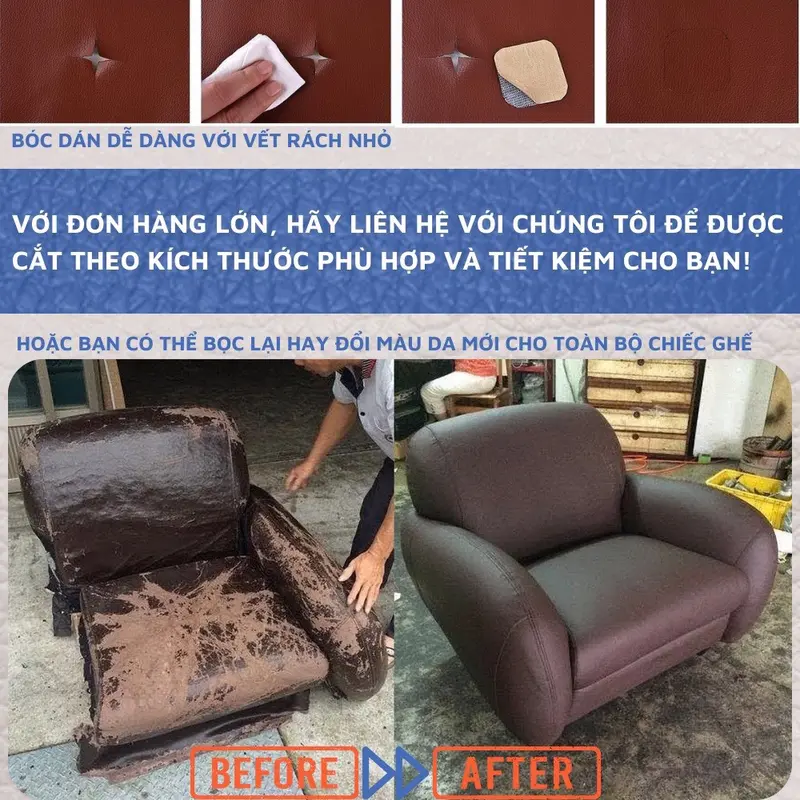 Sofa da dán Miếng dán vải da PU cỡ lớn kích thước chữa ghế sofa đồ da tự dính 1
