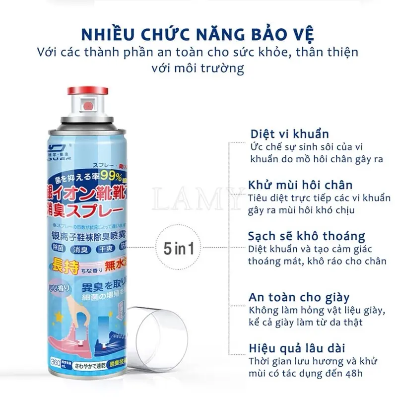 ￼[ Combo 5 chai] Chai Xịt Khử Mùi Giày Dép NaNo Bạc, Xịt Khử Mùi Hôi Chân Nano 260ml Nam 3