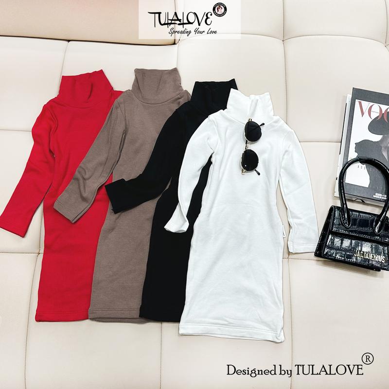 VÁY CAO CỔ VẢI THUN TĂM LÔNG BÉ GÁI Ấm Áp Mùa Đông, Dáng Ôm Tulalove