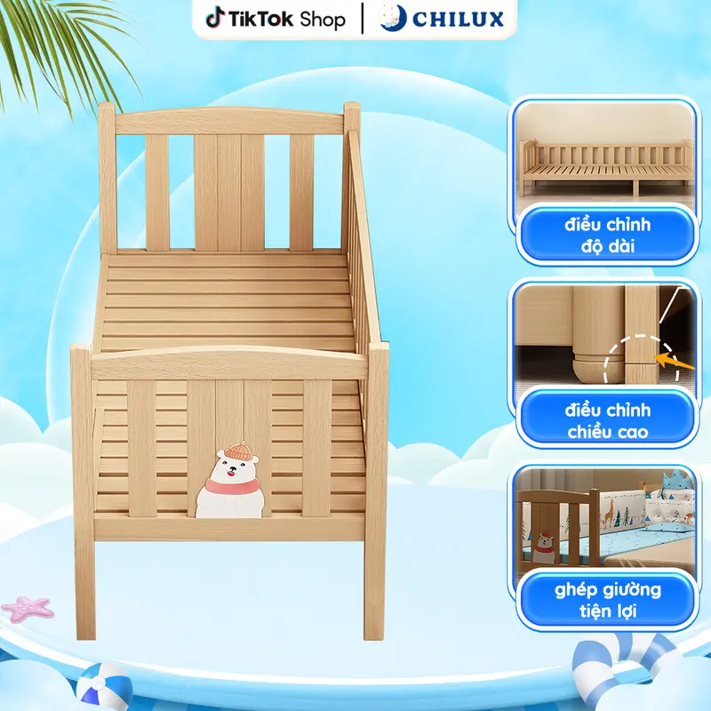Giường gỗ cho bé Chilux - Hiện đại, an toàn, ghép giường tiện lợi và dễ dàng điều chỉnh độ dài 1