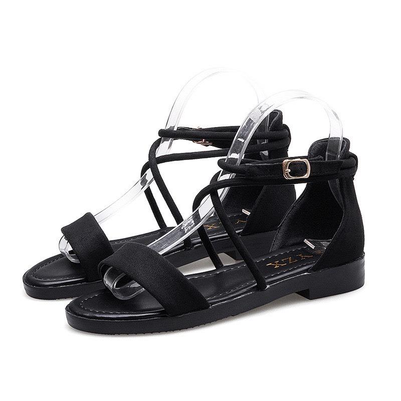 Giày sandal nữ đế bằng quai bản ngang dây mảnh chéo chân - DB003 DéP Nhung Shoes Jean