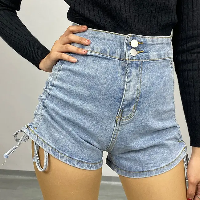 Celana Pendek Jins Atas Pinggang Wanita Dengan Tali Serut Samping DFS P180 2