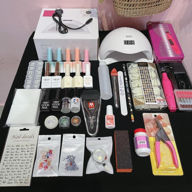 Set combo nail cơ bản đầy đủ 35 món . Máy mài máy hơ đầy đủ may mainail