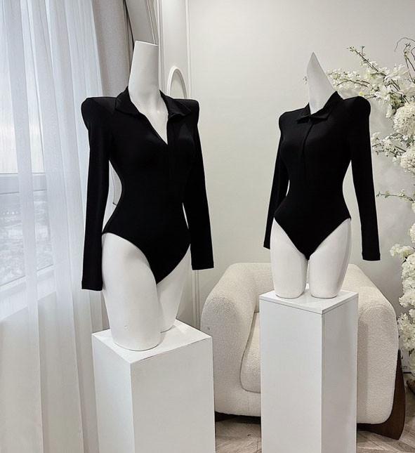 Áo bodysuit Nữ kéo khoá cúc bấm. Áo bodysuit cổ bẻ khoá kéo sang chảnh A1 Casual Bodysuits Top Women thun 8
