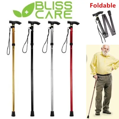 Adjustable Foldable Cane Portable Mobilis Comfortable Handle Aluminium Alloy Hiking 4-Section Walking Stick