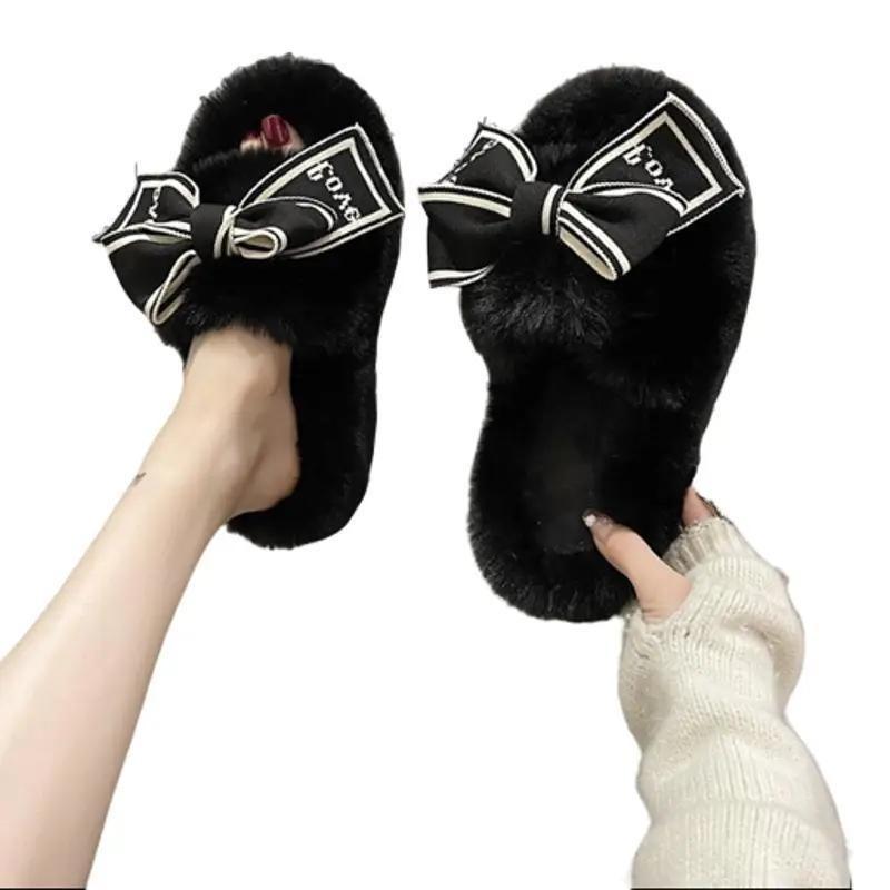 DÉP BÔNG ,DÉP LÔNG GẮN NƠ XINH BẢN NGANG ĐẾ 2Cm và 5Cm DéP Nữ GiàY Shoes Quai Ngang Slipper Có Quai