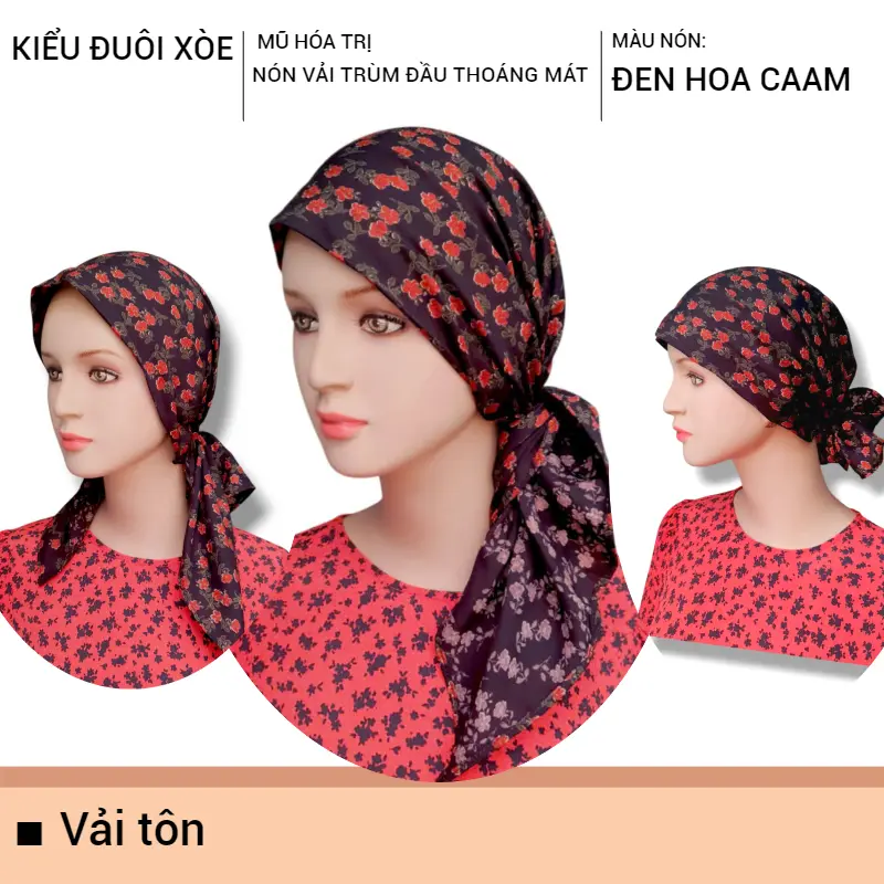 [KIỂU ĐUÔI XÒE ] Nón hóa tri vải mềm mát, hút mồ hôi, bệnh nhân ung thư, chemo hat, nón trùm đầu [KIỂU ĐUÔI XÒE ]