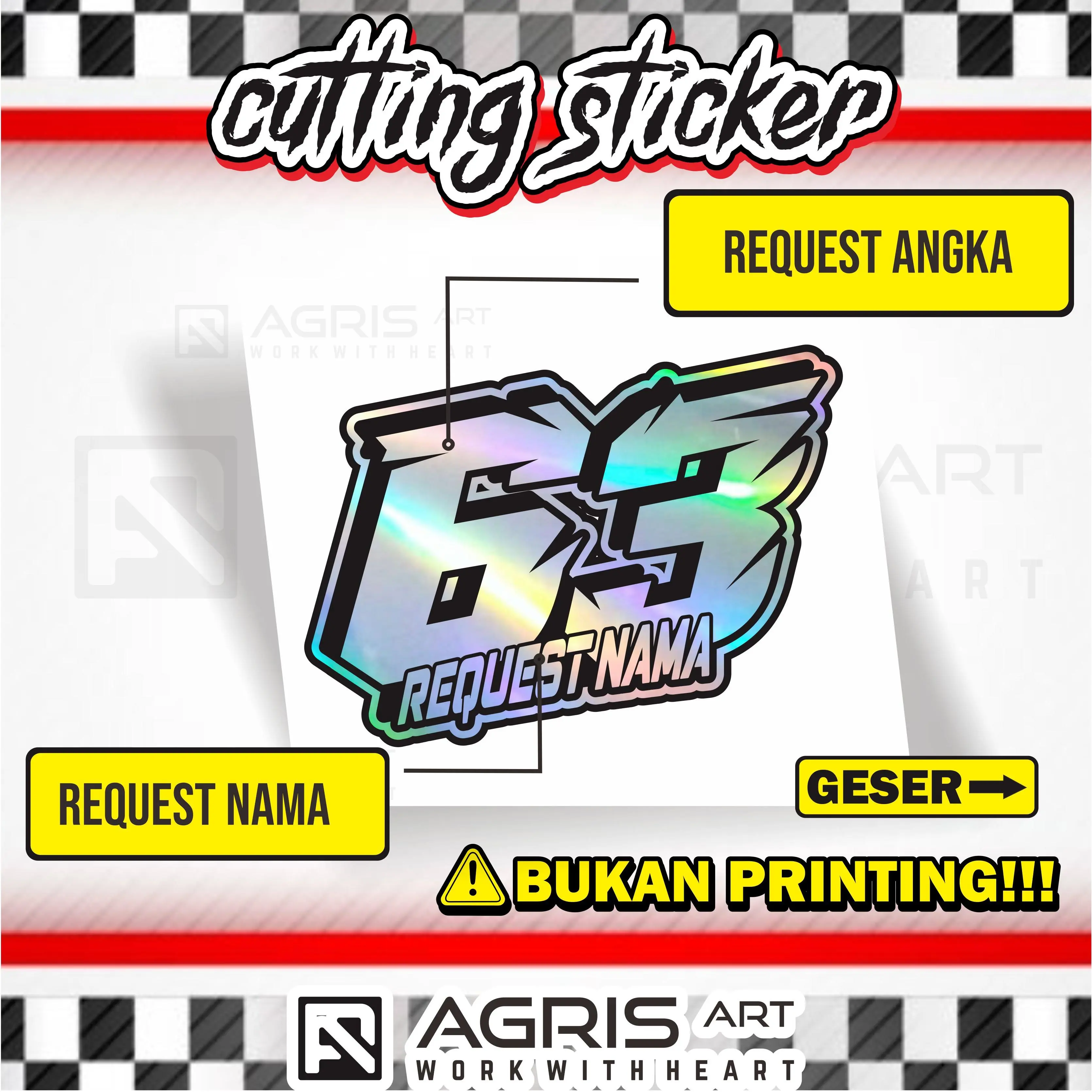 custom cutting sticker stiker nomor start angka nama suka suka MODEL BARU bukan printing
