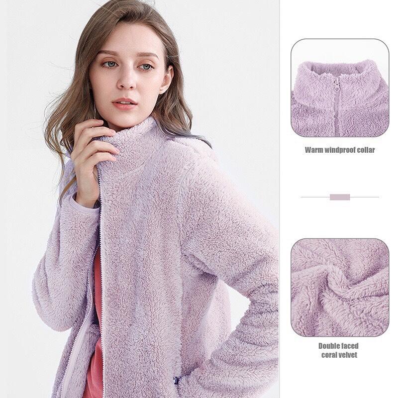 Top Áo lông cừu Jacket Bo Chun size 45-70kg cho Nam Nữ Ấm Áp Dày Vừa Phải Lông 2 Mặt