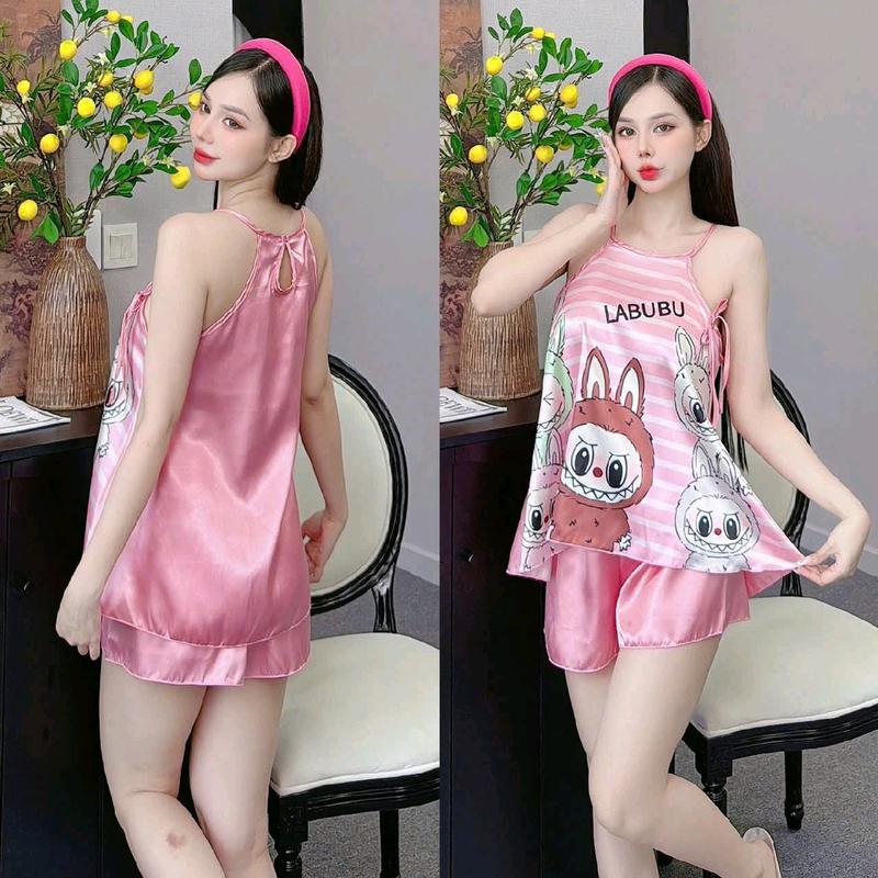 Đồ Ngủ Quần Đùi Áo Yếm Phi Lụa 45kg đến 60kg Voi Nữ Kem Nhung Women