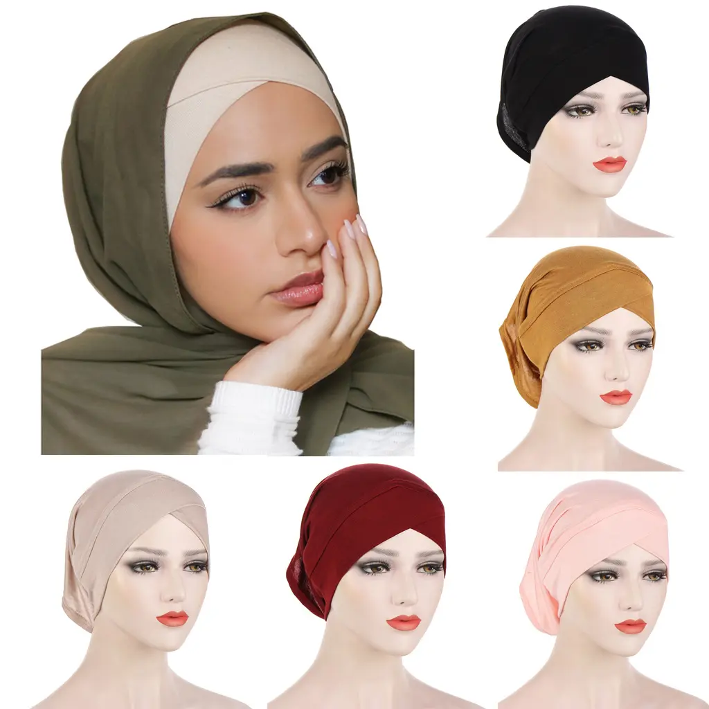 Anak Tudung Tutup New Multi-Color Forehead Cross Smoke Pipe Cap Fashion Solid Color Mercerized Cotton Bottoming Hood