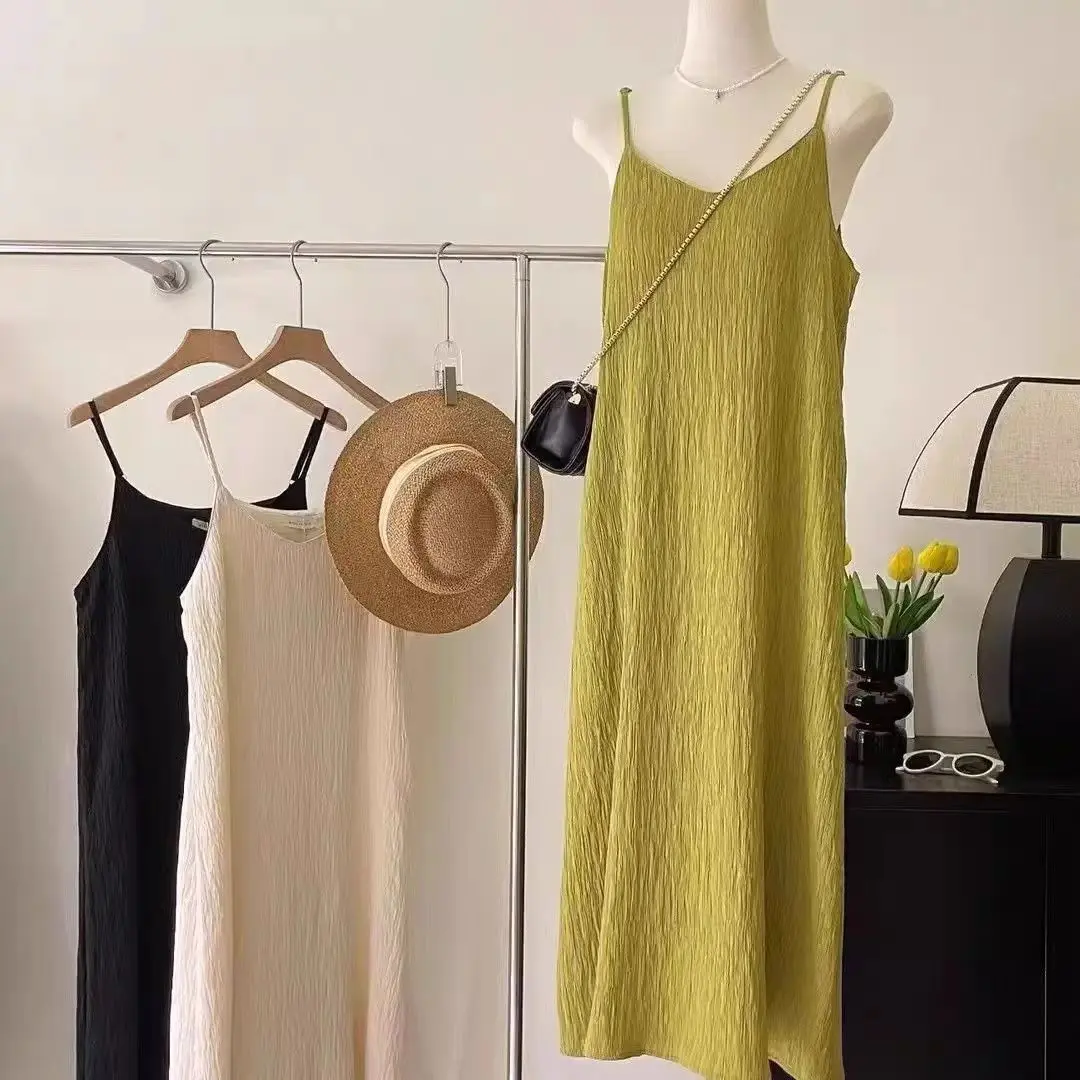 Summer 2025 Small Loose Pleated Suspender Skirt High-Grade Dress Simple Temperamental All-Match Pleated Dress infinity  dress Minimalist Lingerie Women prom  dress maxi  dresses gaun  merah day  night  outfit