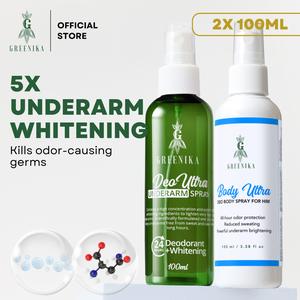 [ DEOULTRA UNDERARM SPRAY + BODY ULTRA SPRAY COMBO ] Greenika 5X Underarm Whitening Spray + Body Ultra Spray for Him Underarm Spray Skin Whitening Armpit Whitening Underarm Deo Spray Under Arm Dark Spot Remover Fast Deodorant for Dark Underarms Dark Armpi