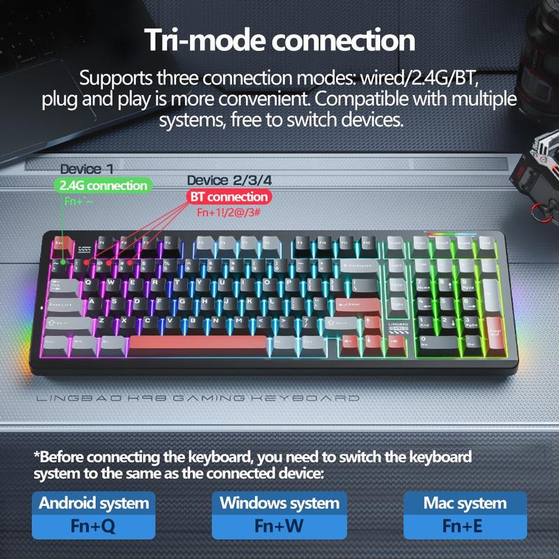 Product Introduction of Wireless Mechanical Keyboard, Rechargeable Gaming Keyboard with RGB Side Light, Ergonomic Keyboard for Gaming, Office, Home 5